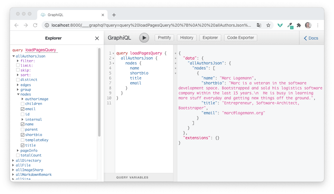 Authors JSON GraphQL