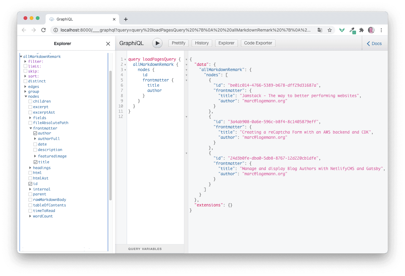 Blog Markdown GraphQL