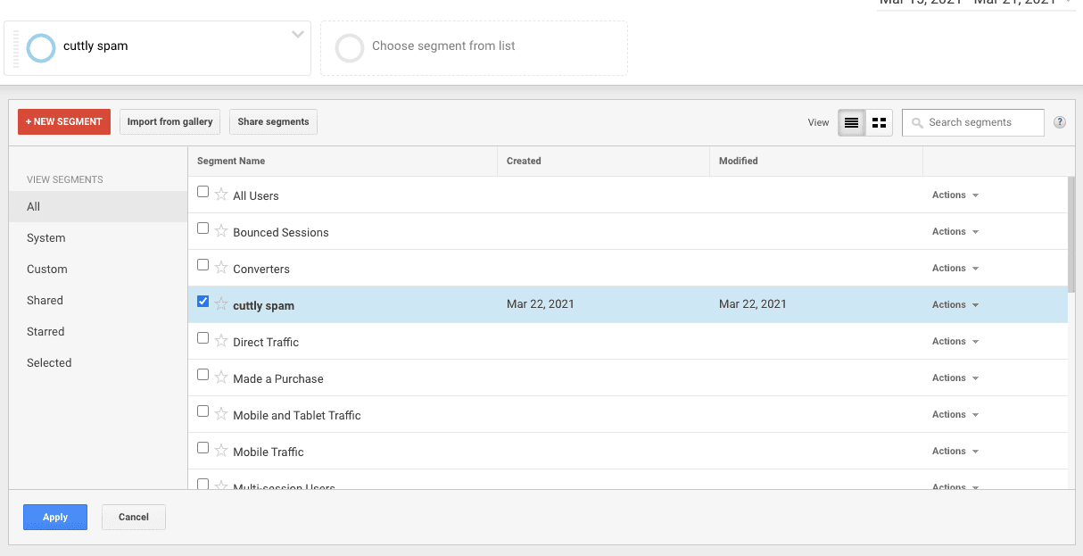 Select spam-exclusion segment Select spam-exclusion segment